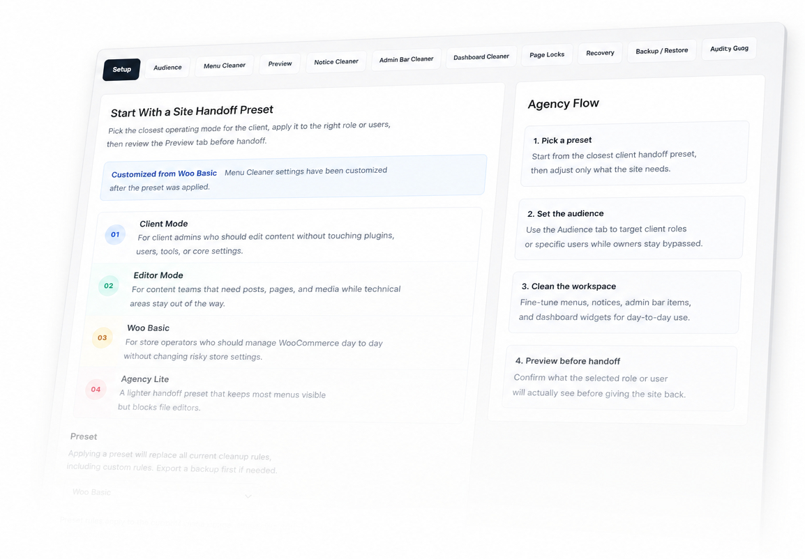 Dran Works Admin Cleaner interface preview